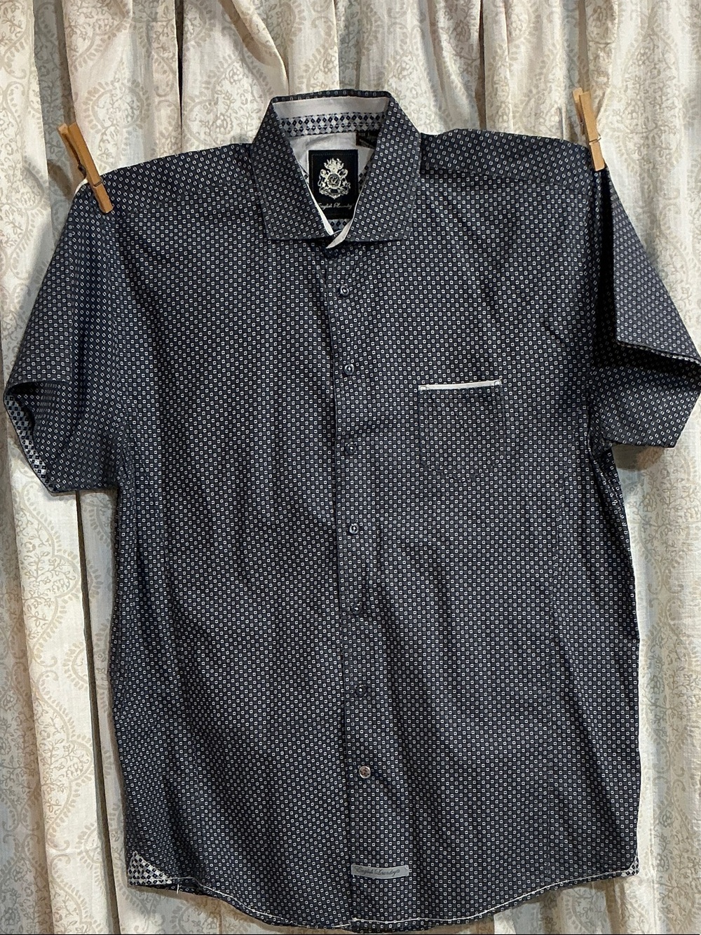 English Laundry Men's Navy Micro-Pattern Short Sleeve Button-Down Shirt